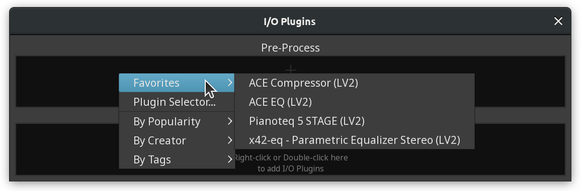 Right-click menu in the I/O Pluginsdialog