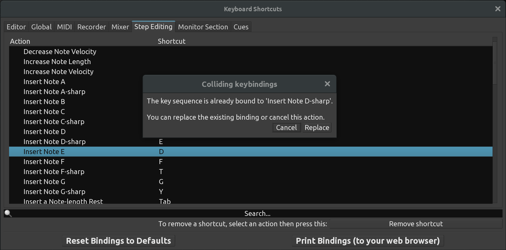 A keyboard shortcutcollision