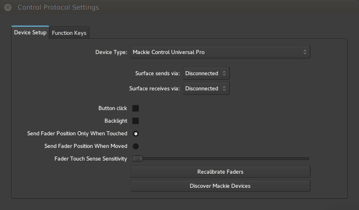 The Mackie Control SetupDialog