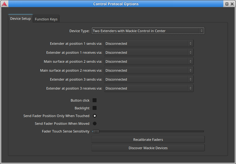 The Mackie Control Device Dialog