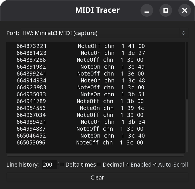The MIDI Tracer window