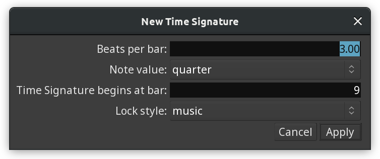 New Time Signaturedialog