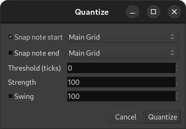 the Quantize dialog