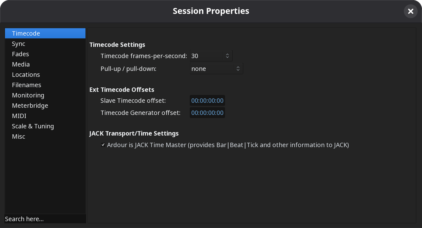 The Session Properties window