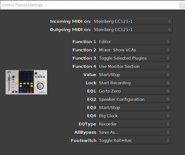 Steinberg CC121settings