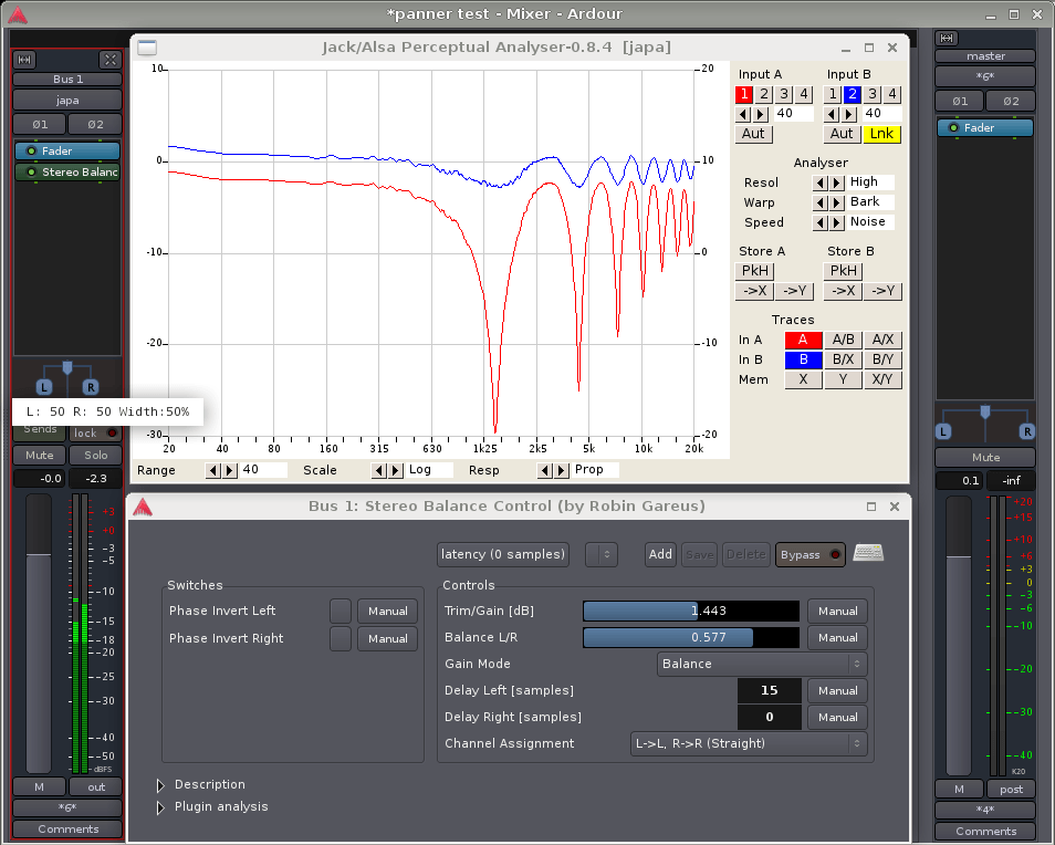 Stereo panner with ORTF halfwidth