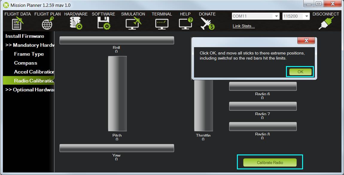Mission Planner Calibrate Radio