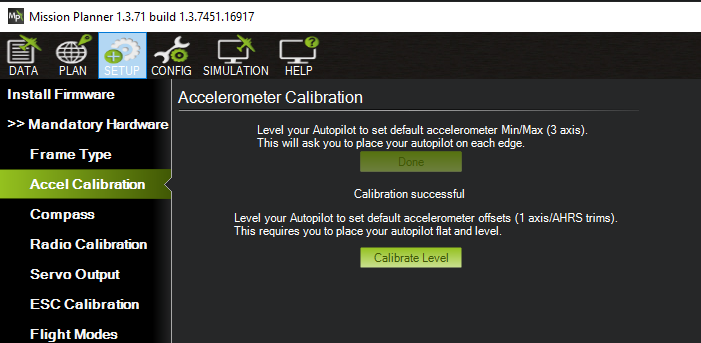 Mission Planner Calibration Successful
