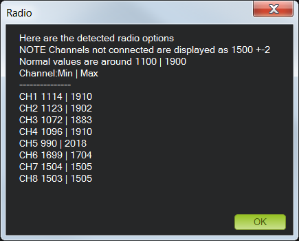Mission Planner radio calibration results