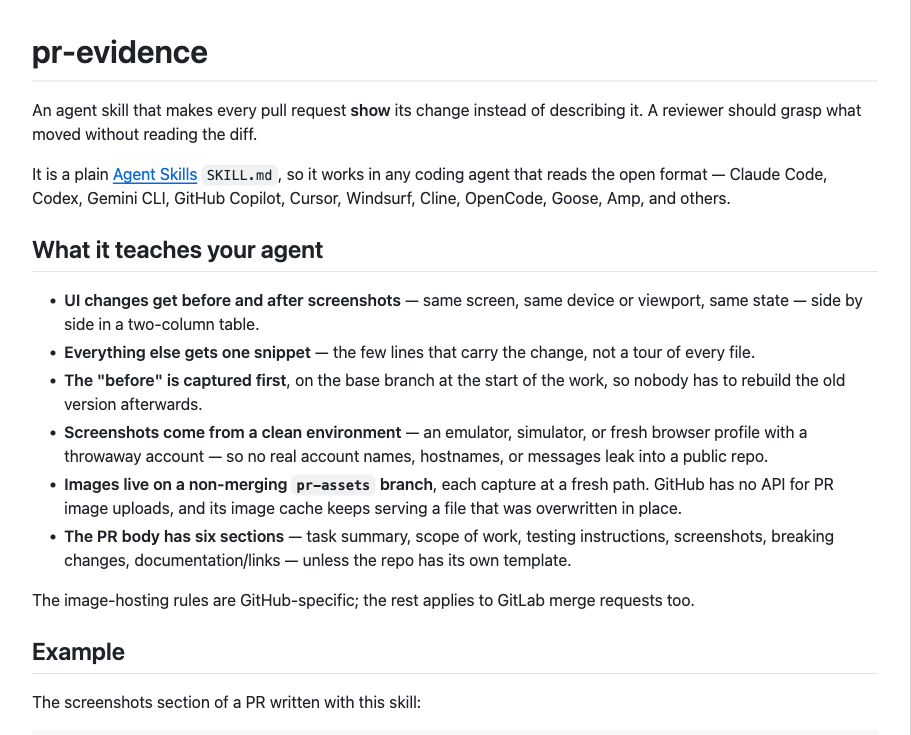 The README before the redesign: a plain heading, two paragraphs, and six long bullet points