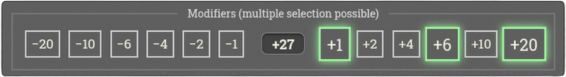 Optional additional modifiers (±10 / ±20)