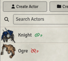 Chain icons in the Actors sidebar