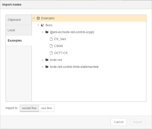 Node-Red import examples