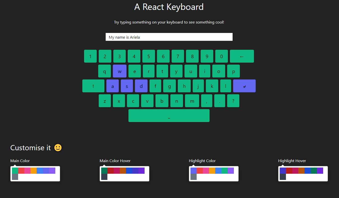 Screenshot of the keyboard