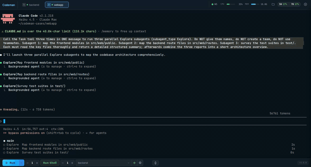 Codeman — parallel subagent visualization