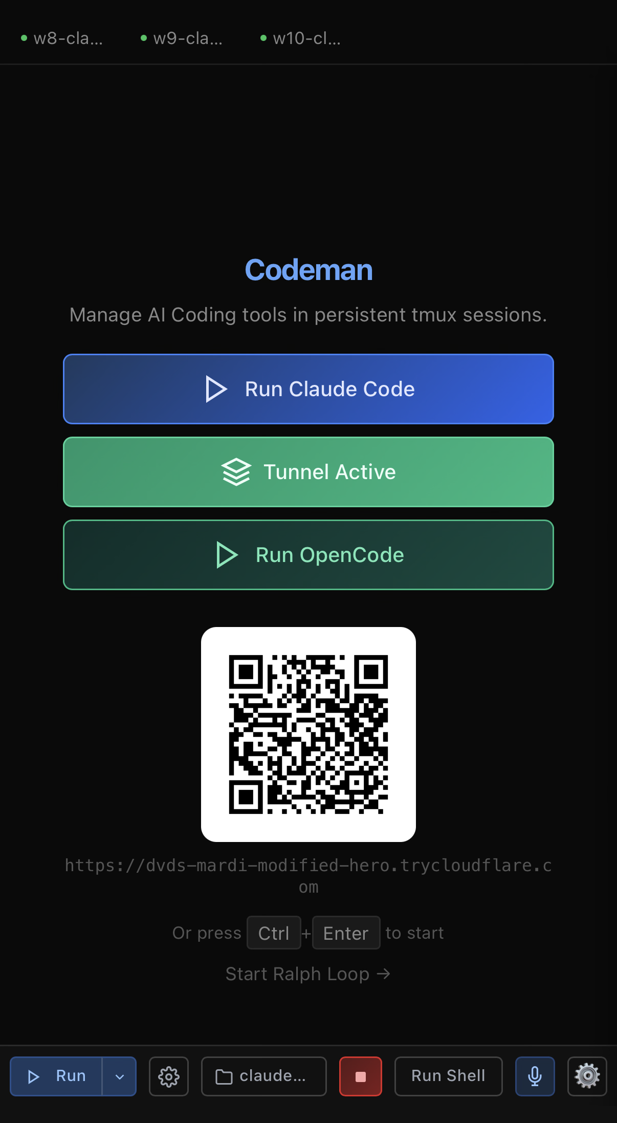 Mobile — landing page with QR auth