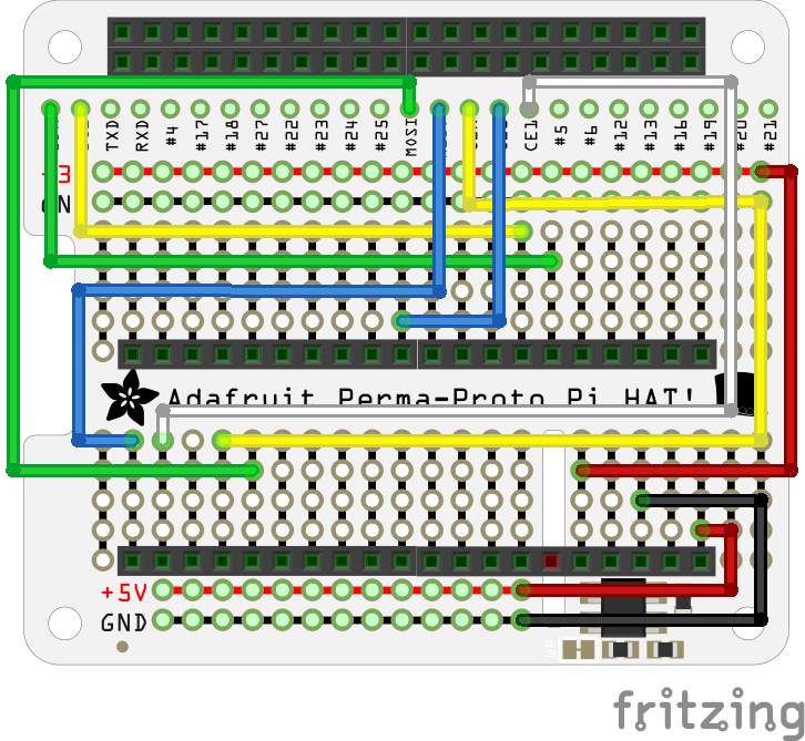 Wiring diagram to create adapter board to use Raspberry Pi Pico W board with Pimoroni Grow HAT Mini board