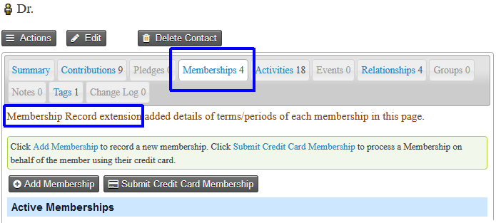 Memberships tab