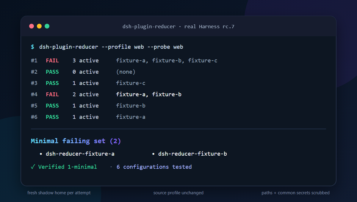 A real rc.7 run reducing three candidate bundles to an interacting pair