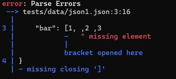 Example parse error for invalid JSON Screenshot