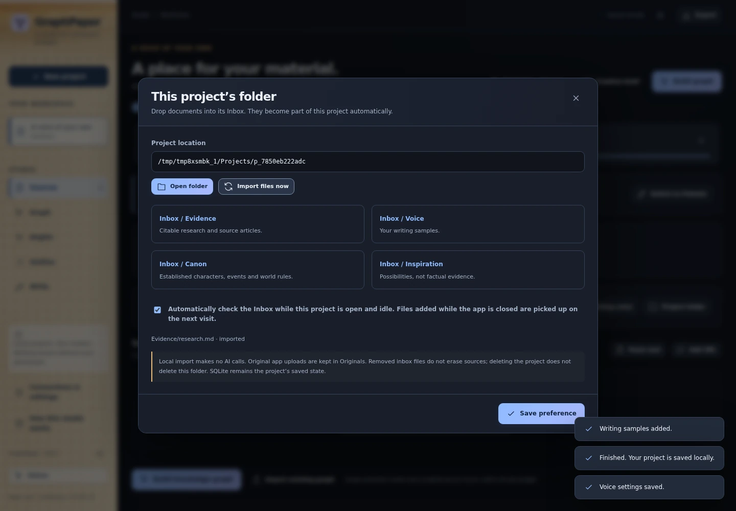 Project-folder controls in GraphPaper 0.6