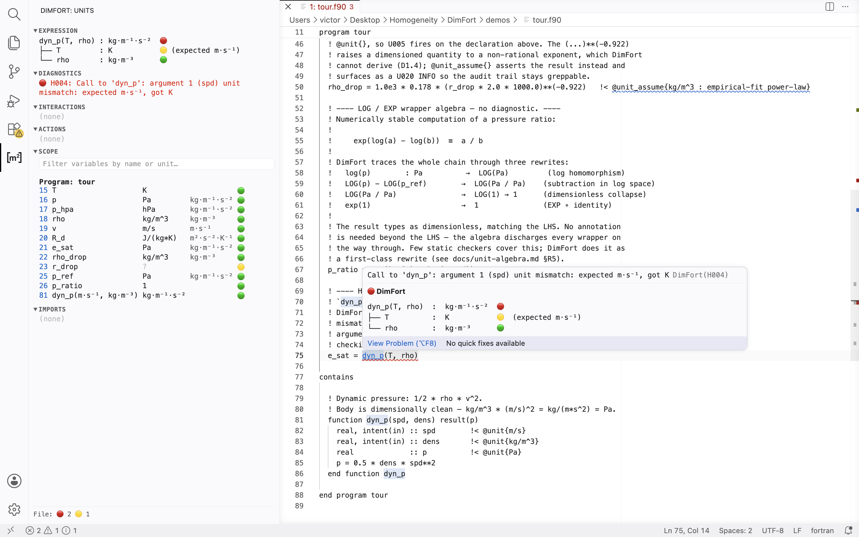 Short call hover — dimensional-signature header + per-actual-argument rows