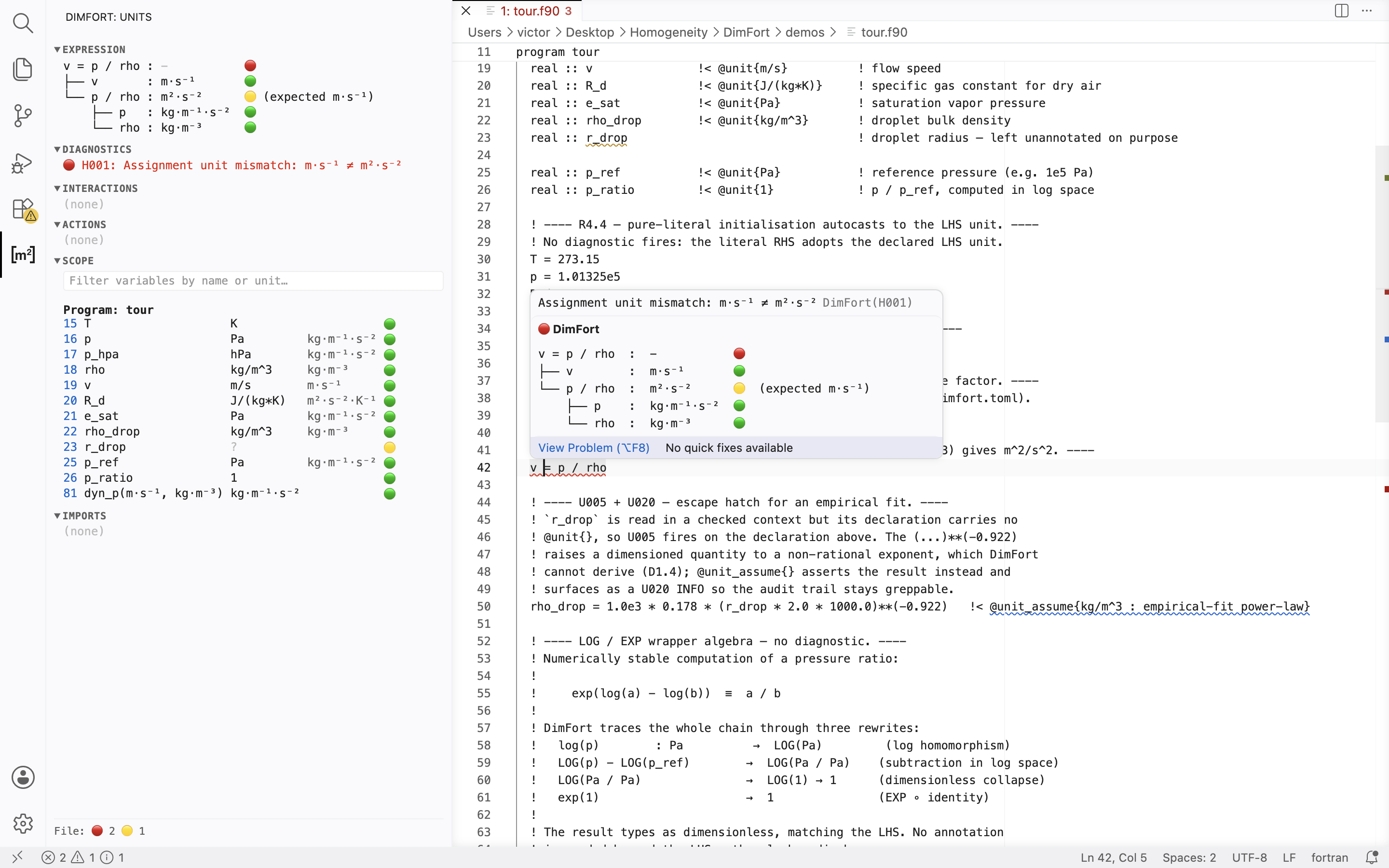 Detailed expression hover — homogeneity violation propagating up the tree