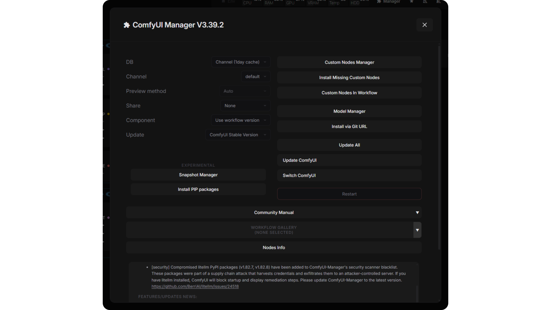 Manager dialog