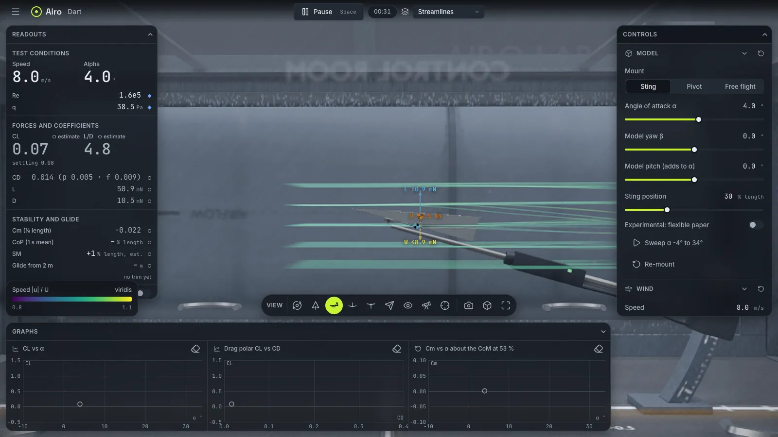 The Tunnel: the streamlines view, colored by speed