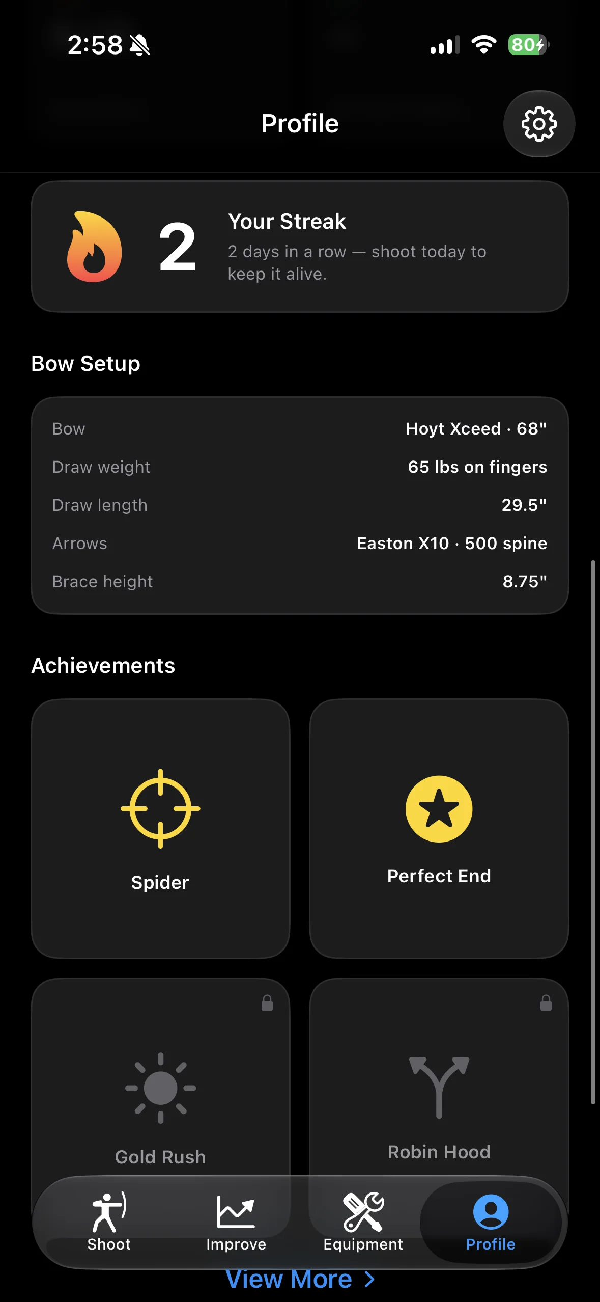 Profile tab — achievements