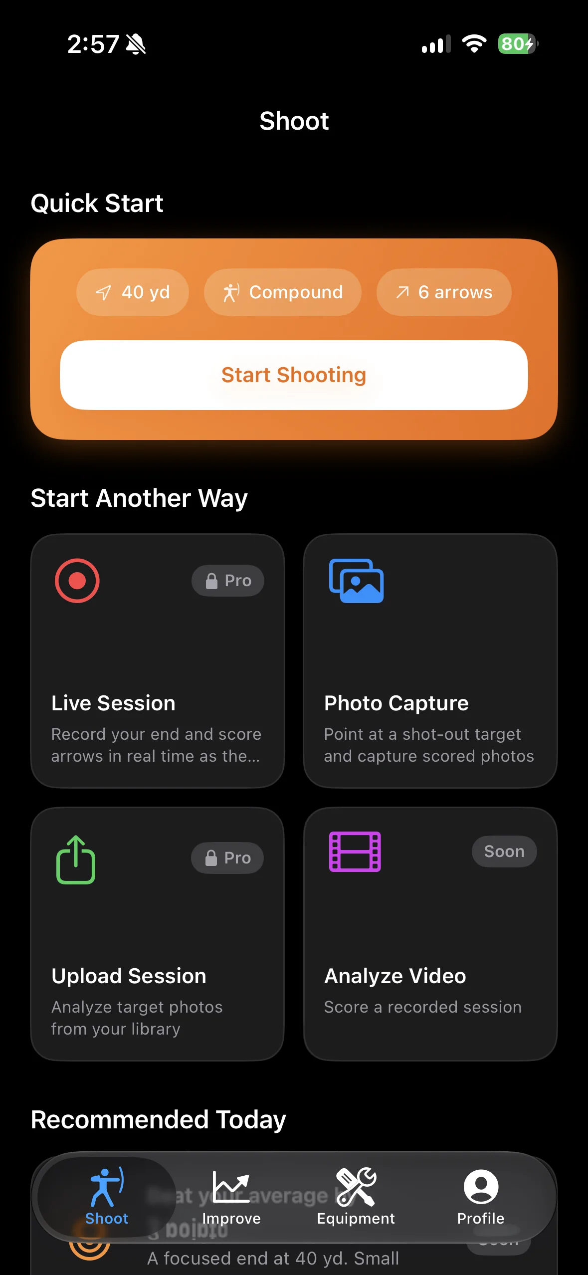 Shoot tab — Quick Start and capture modes