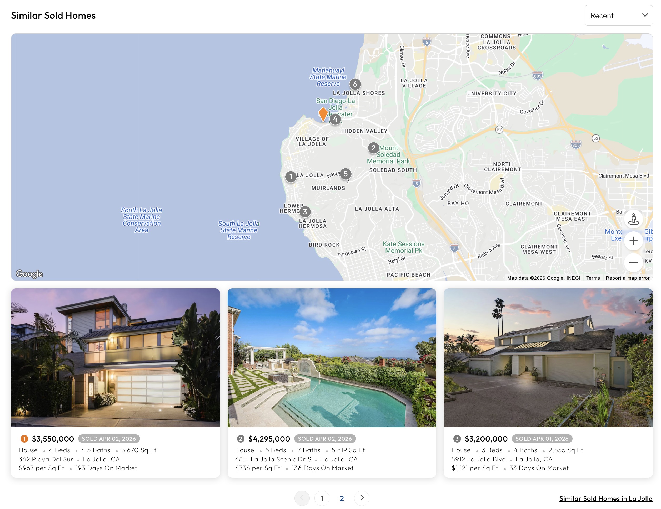 Homes.com listing with Similar Sold carousel