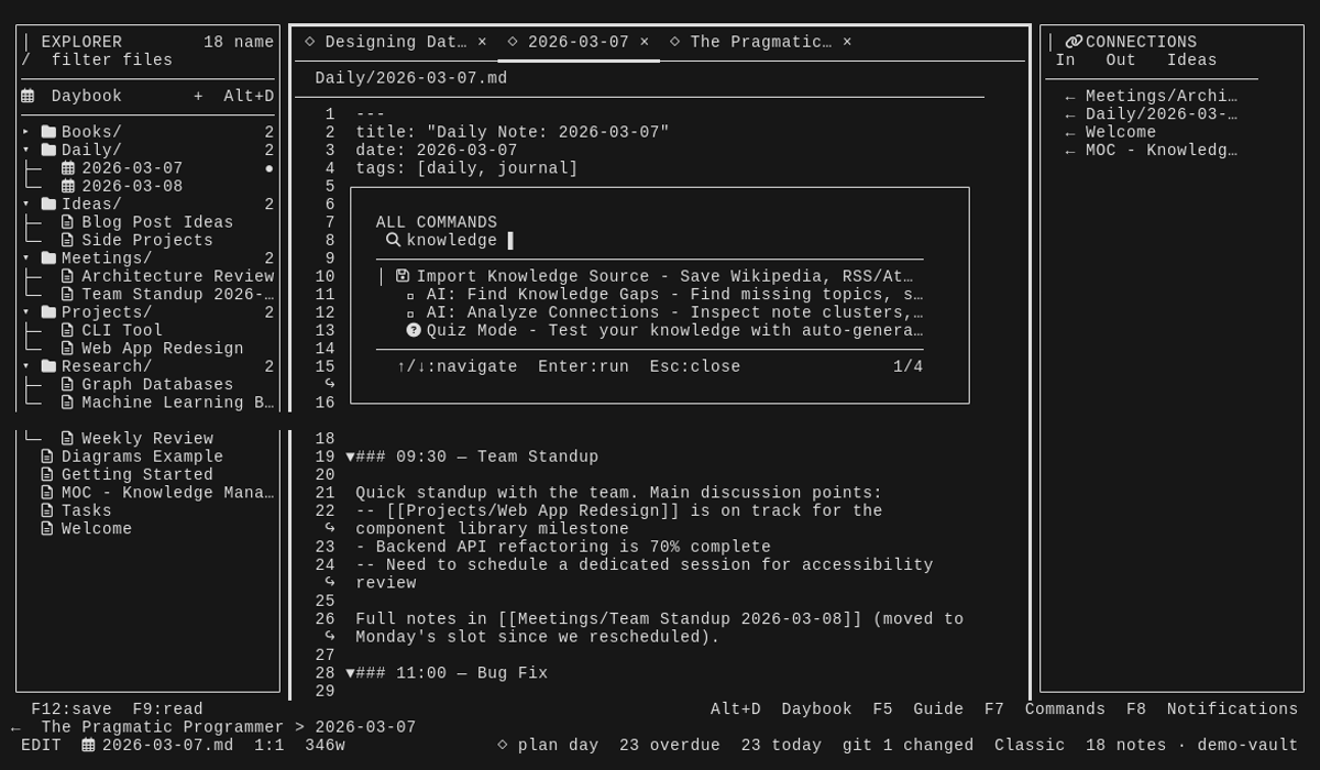Command palette filtered to the knowledge-source importer