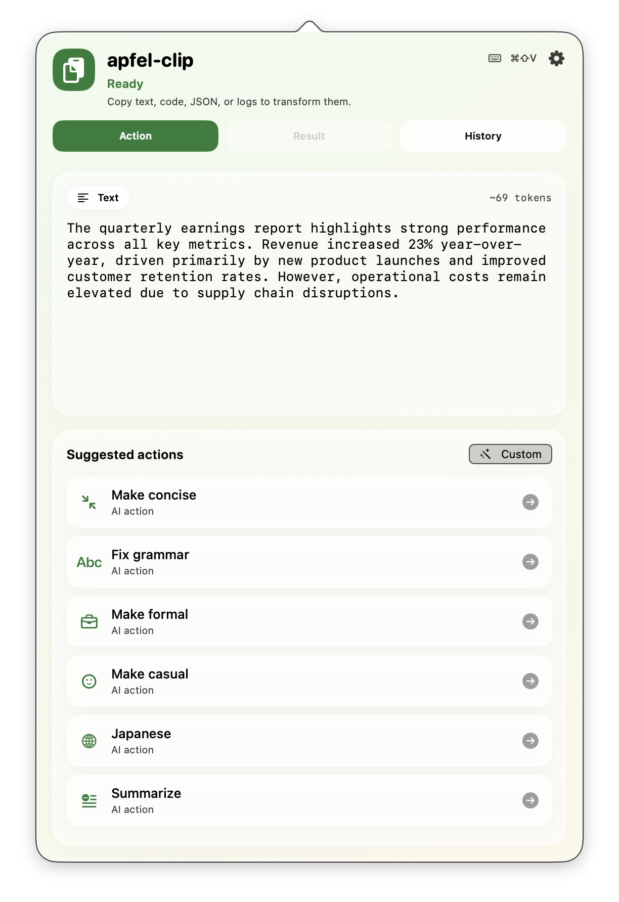apfel-clip - AI clipboard actions