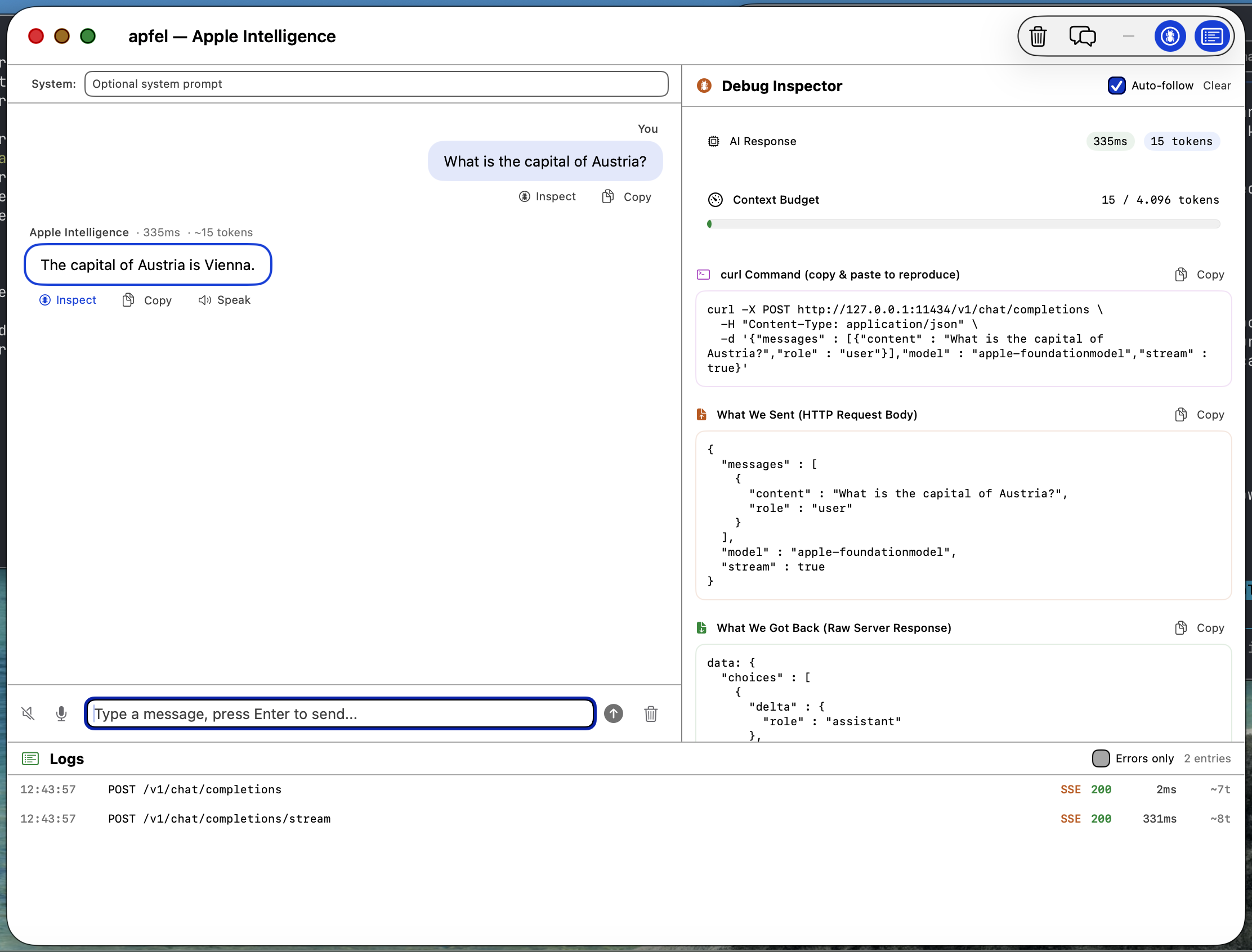 apfel-gui screenshot