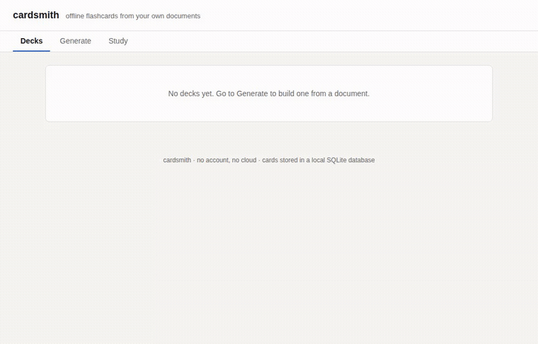 cardsmith: generate a deck from a text file, then study it