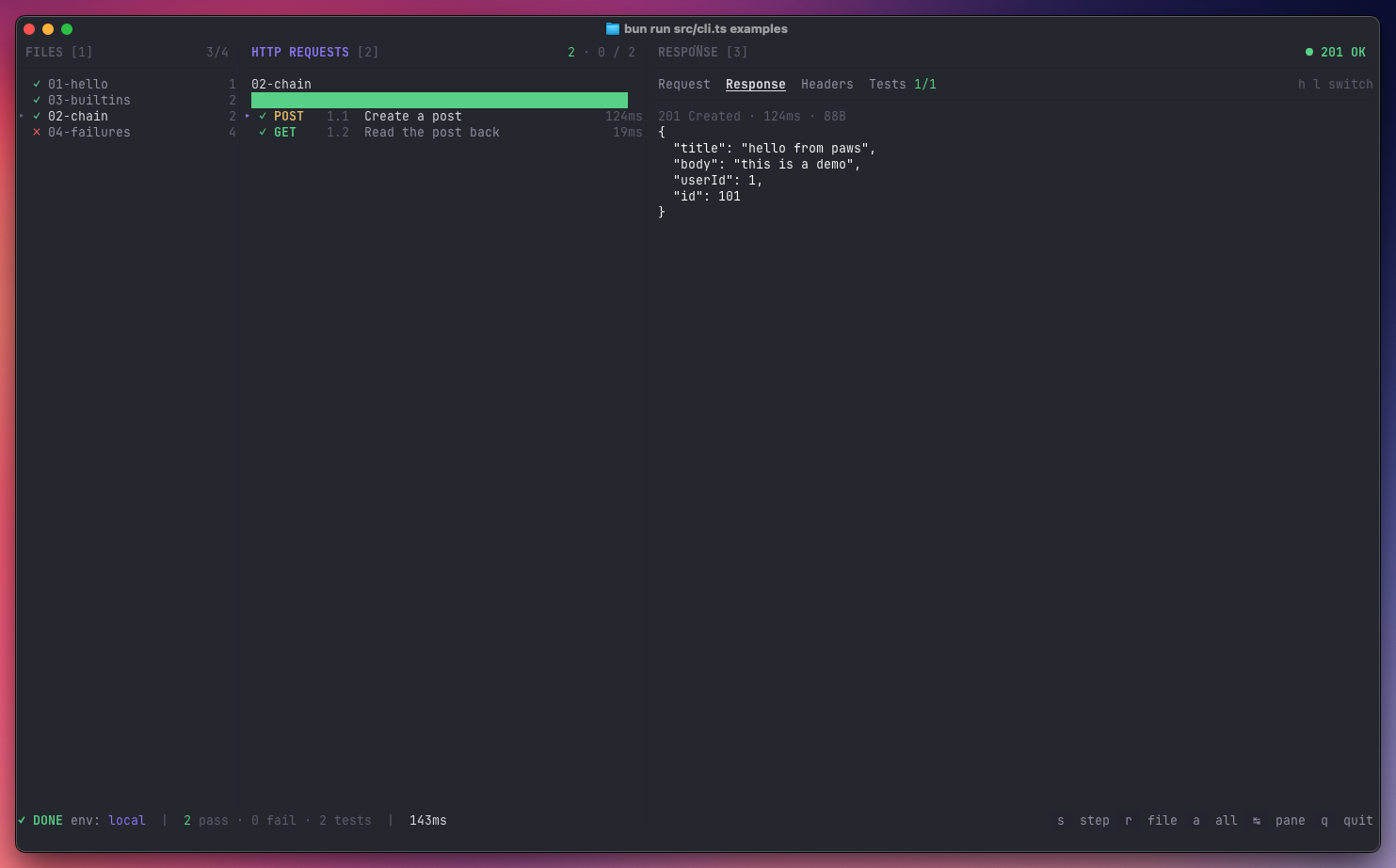 paws-http running the bundled examples