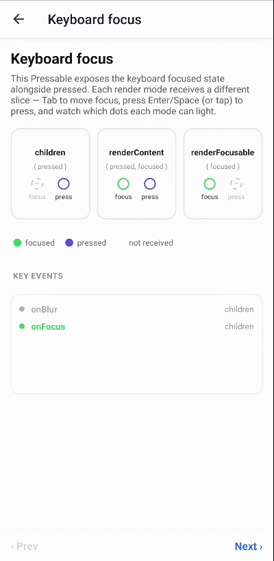 Demo of a React Native app driven TalkBack focus order and a physical keyboard