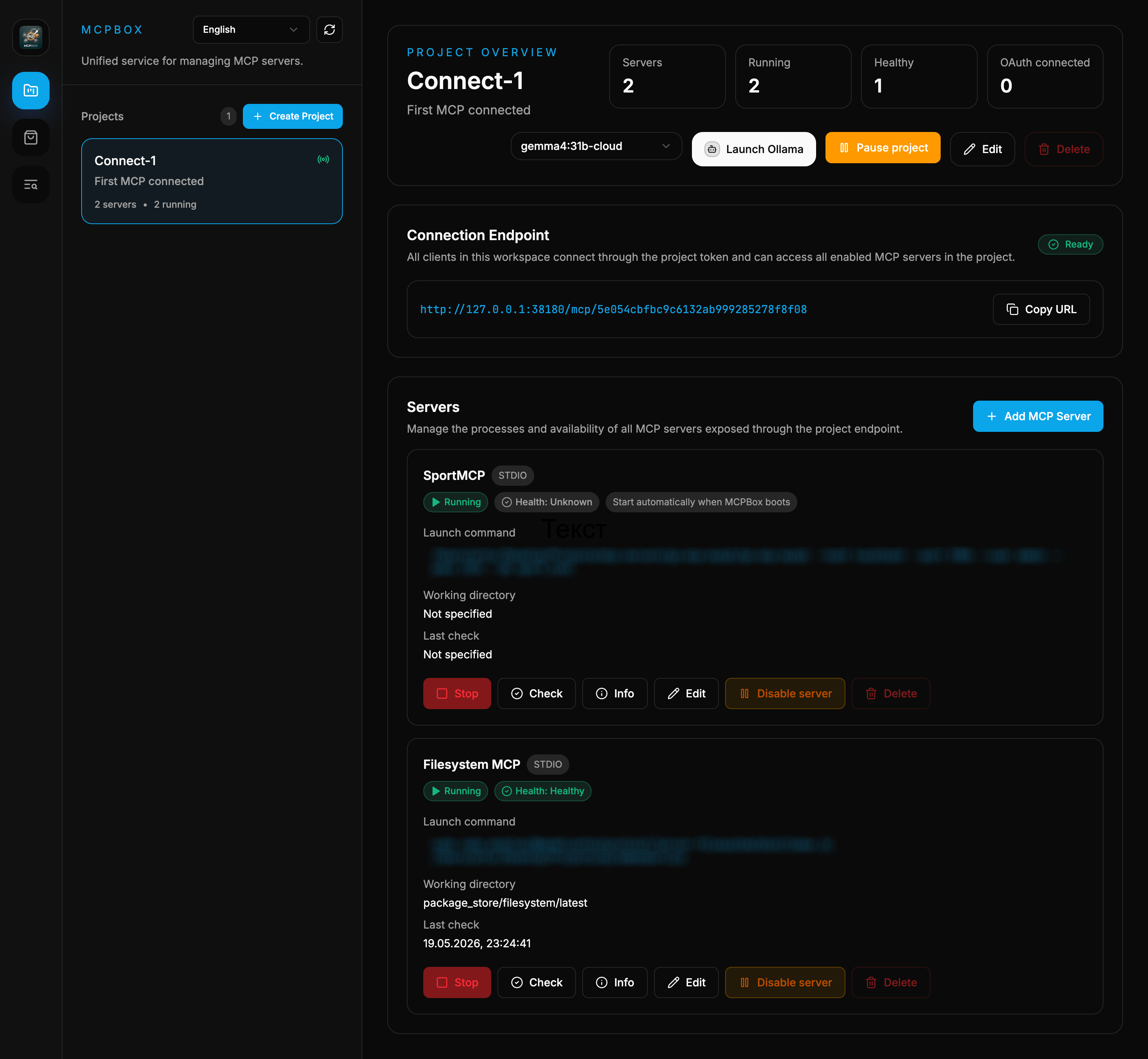 MCPBox main view