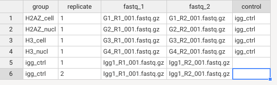 The table showing the sheet.csv config file