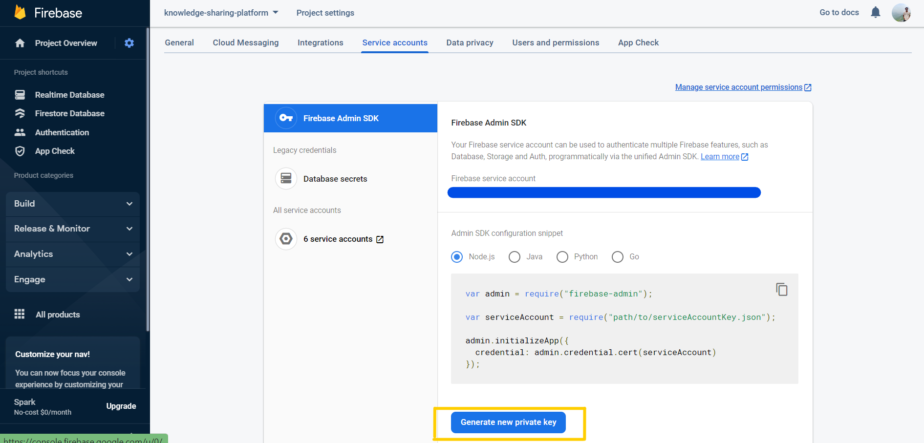 Firebase Admin Settings