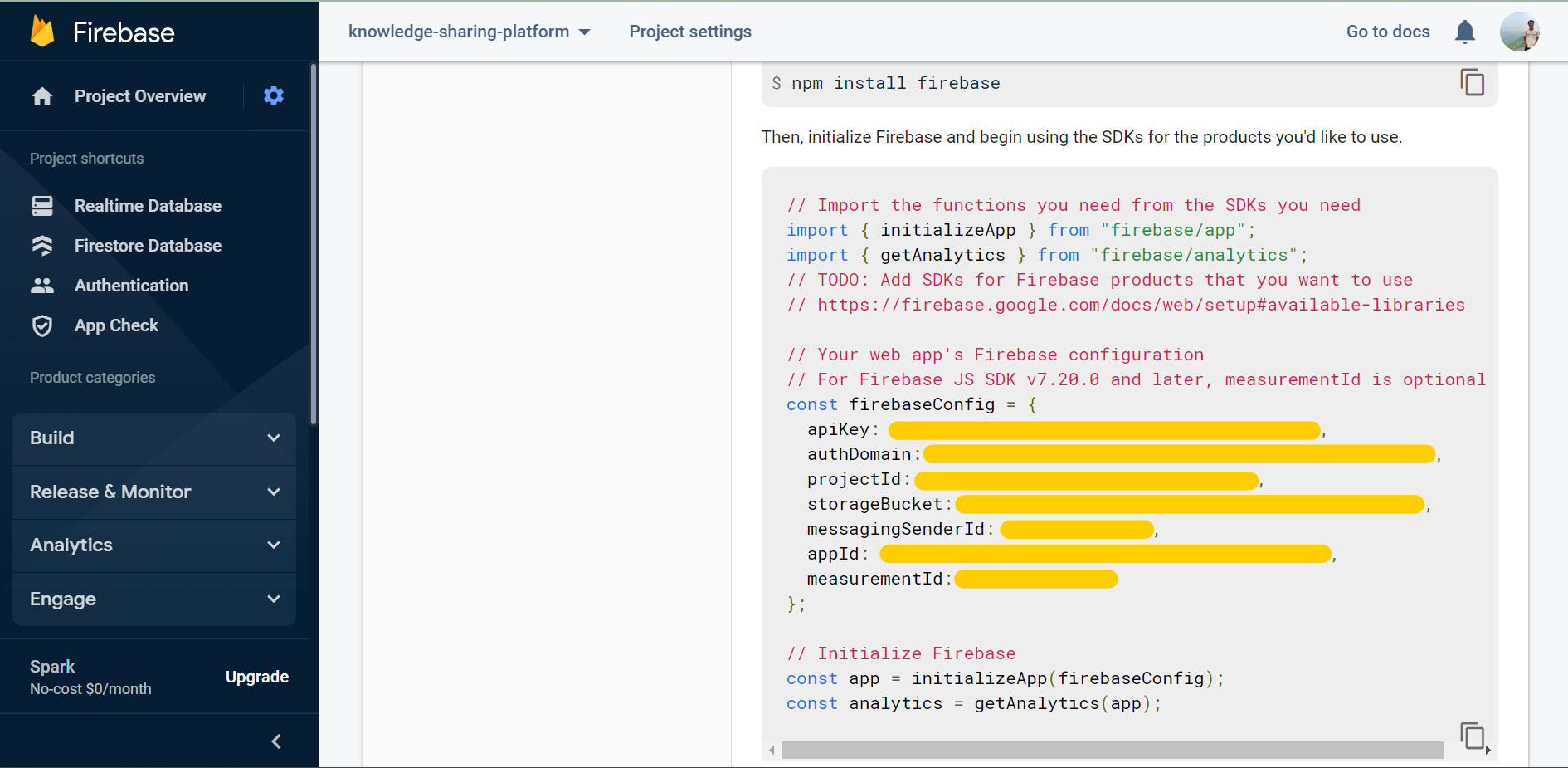 Firebase App Settings