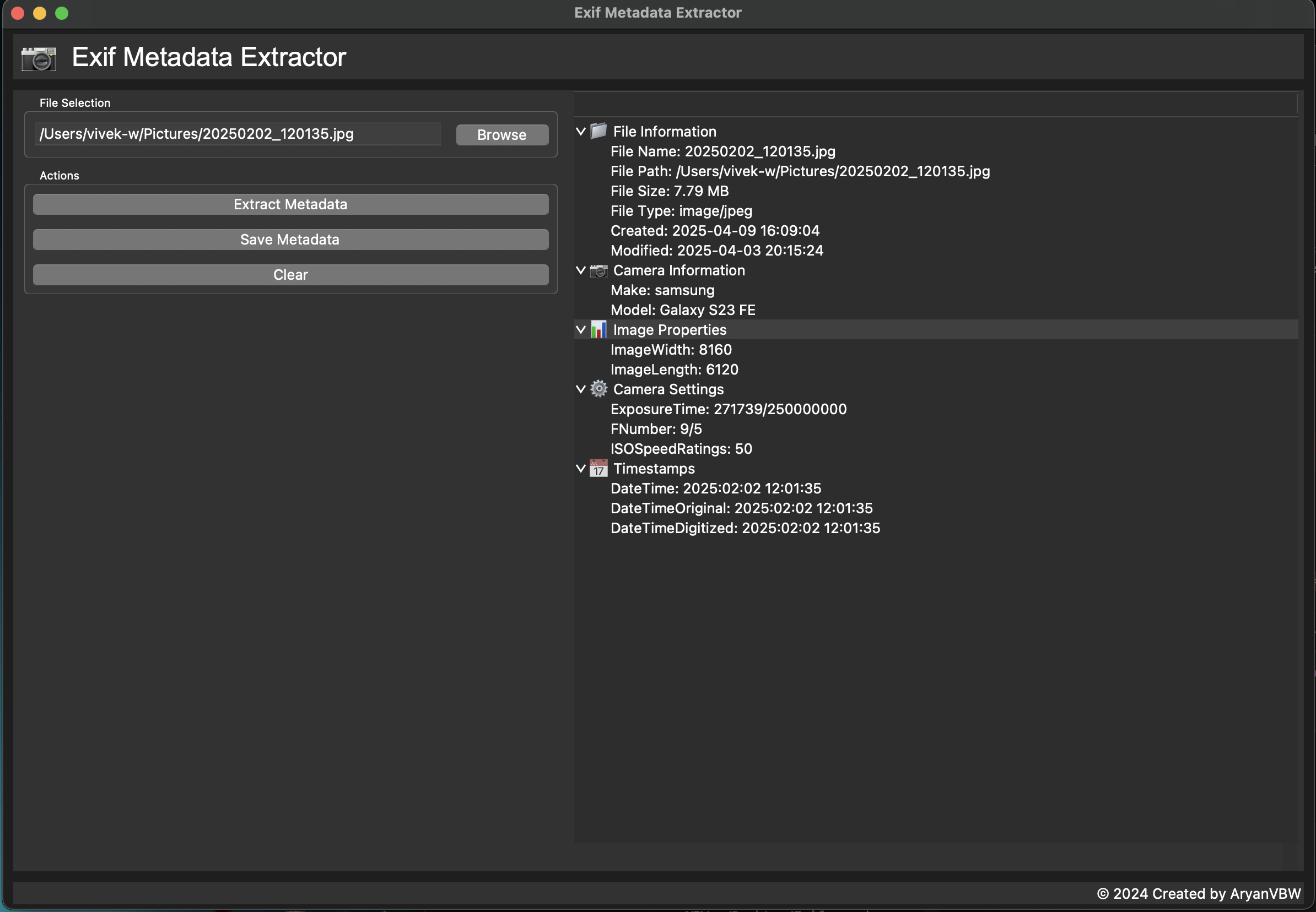 Exif GUI Main Interface