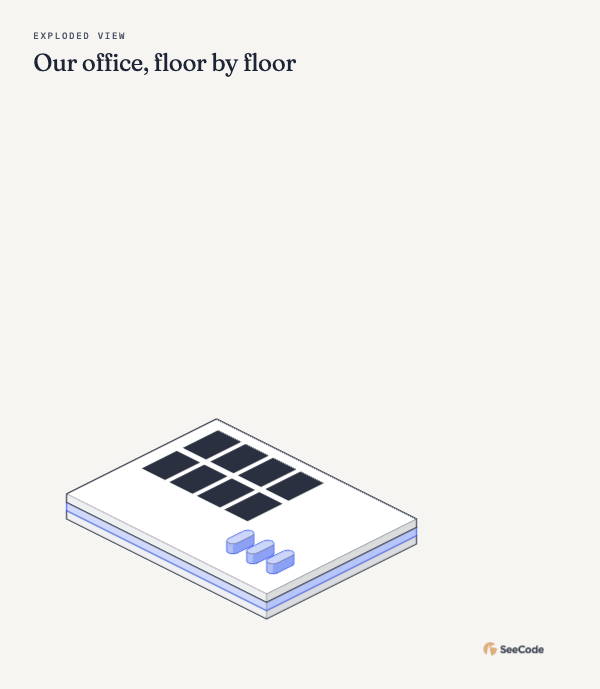 Exploded office building, animated