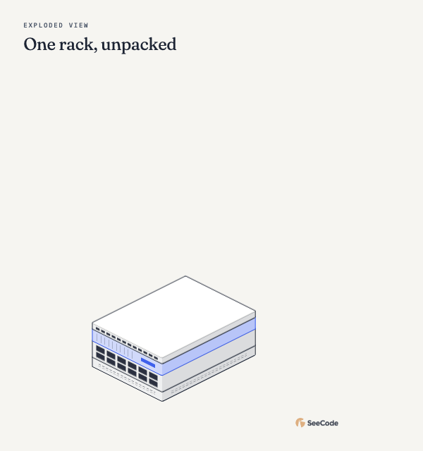 Exploded server rack, animated