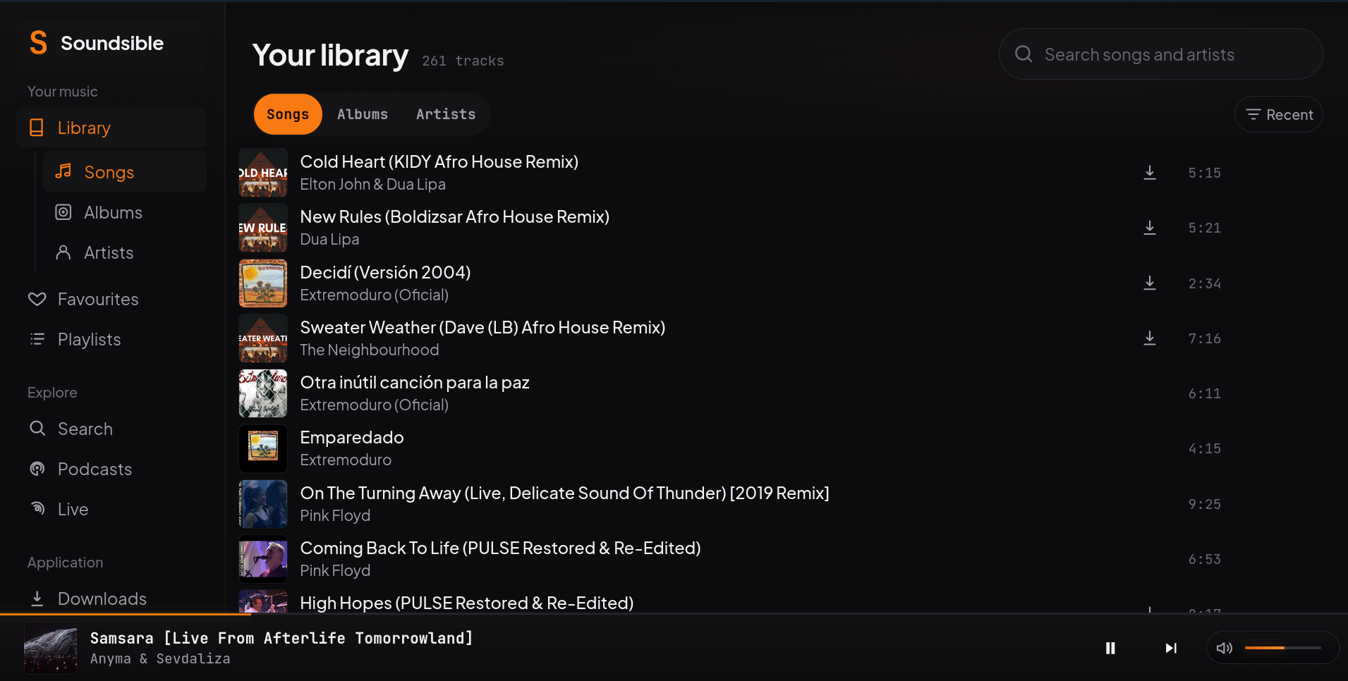 Music library on desktop