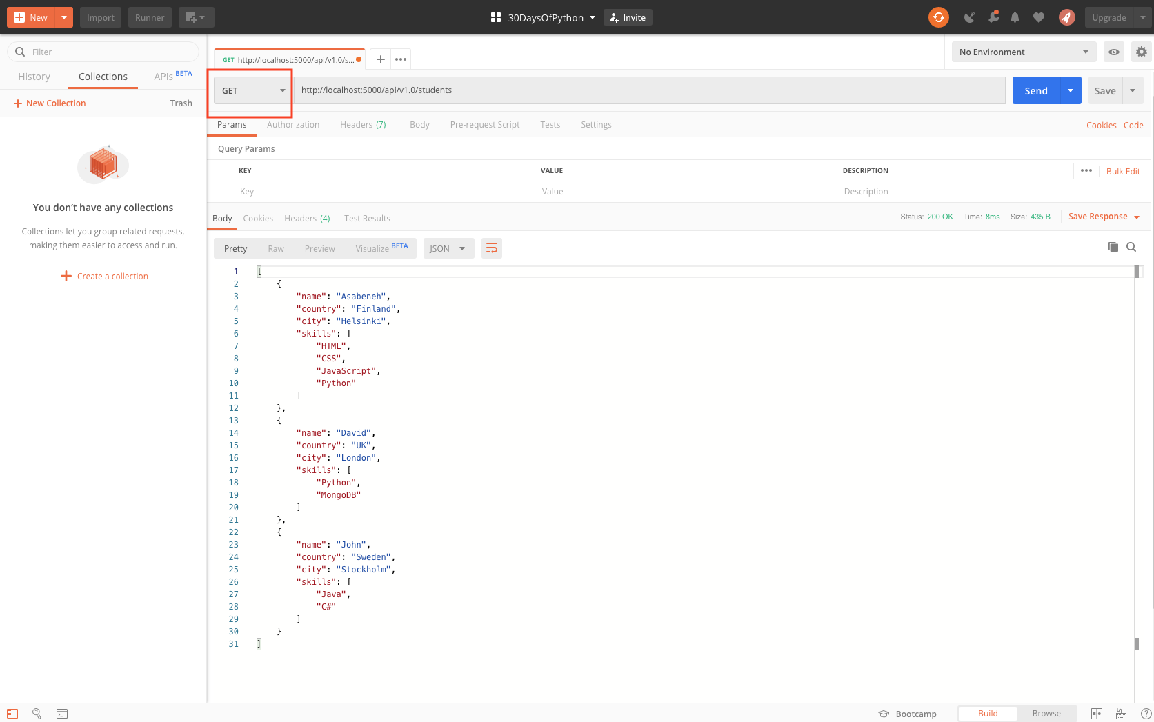 GET request บน Postman