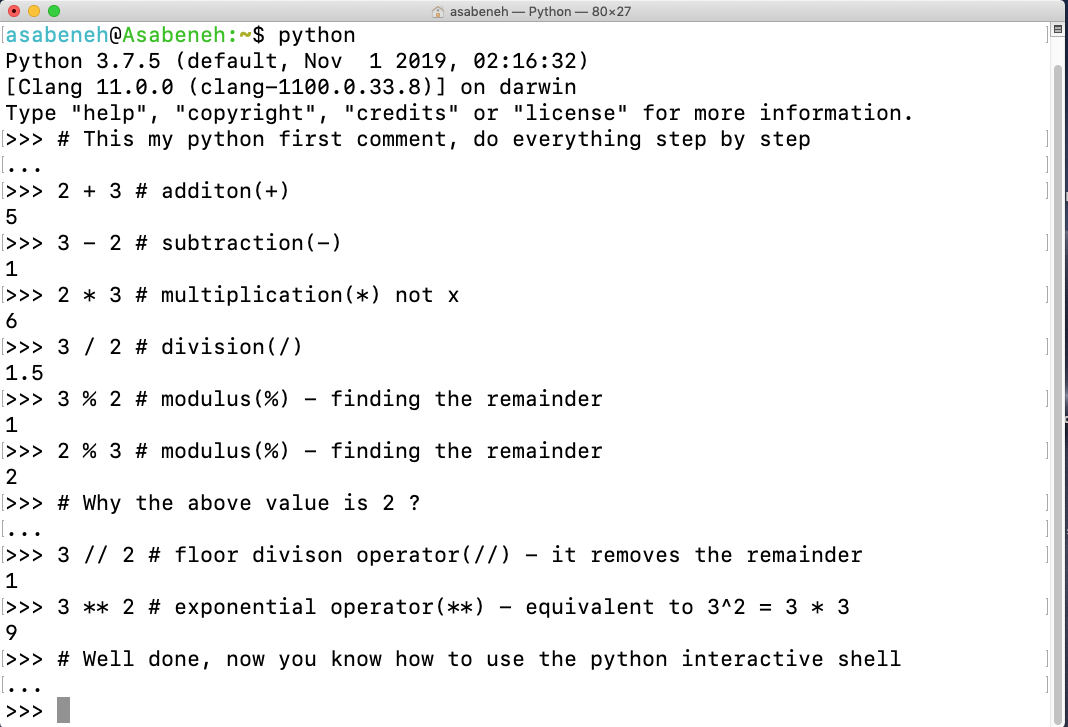 Maths on python shell