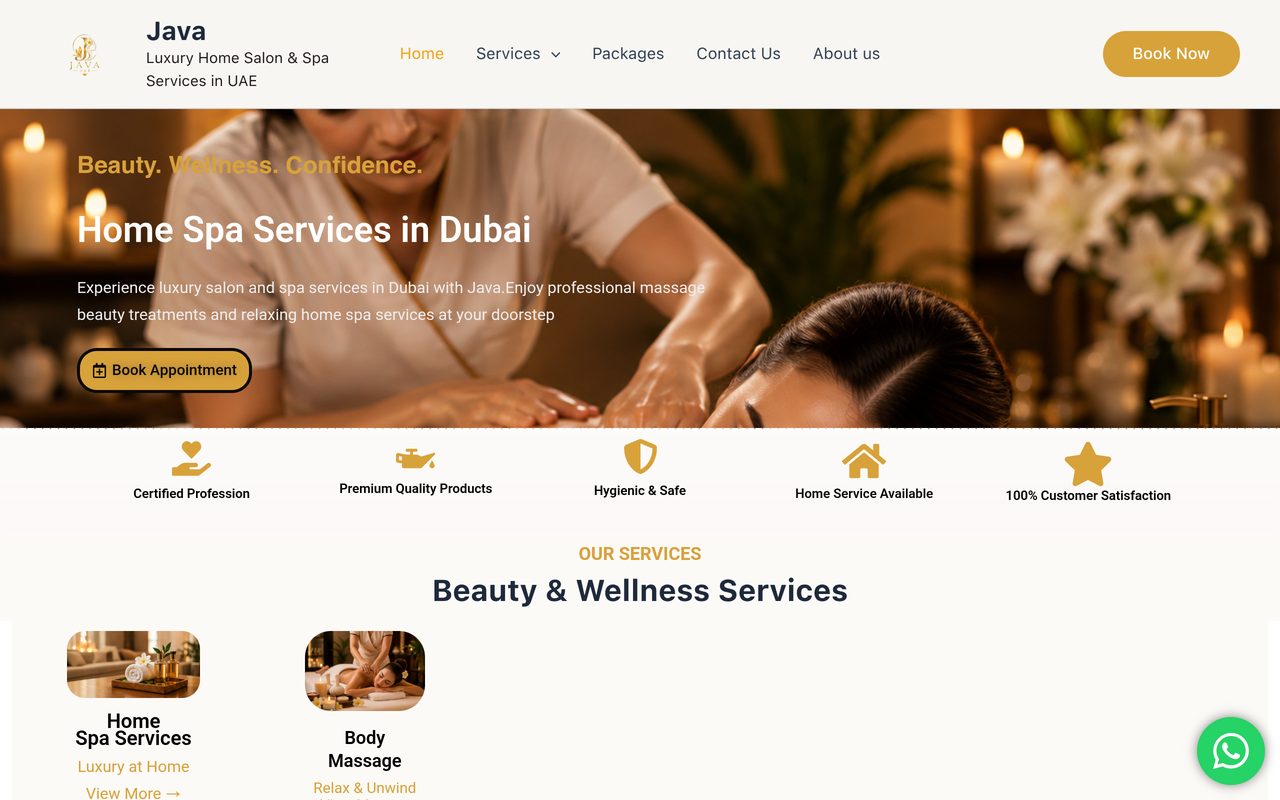 Java Luxury Spa website screenshot