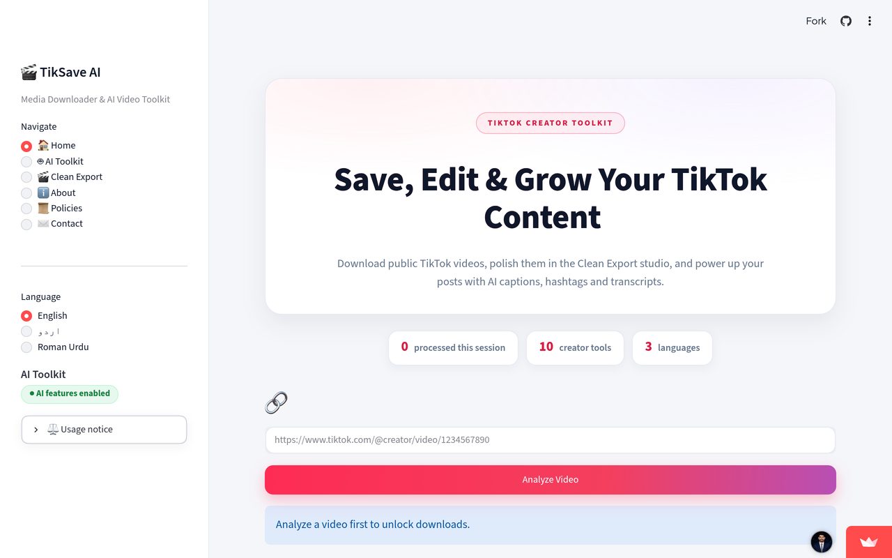 TikSave AI app screenshot